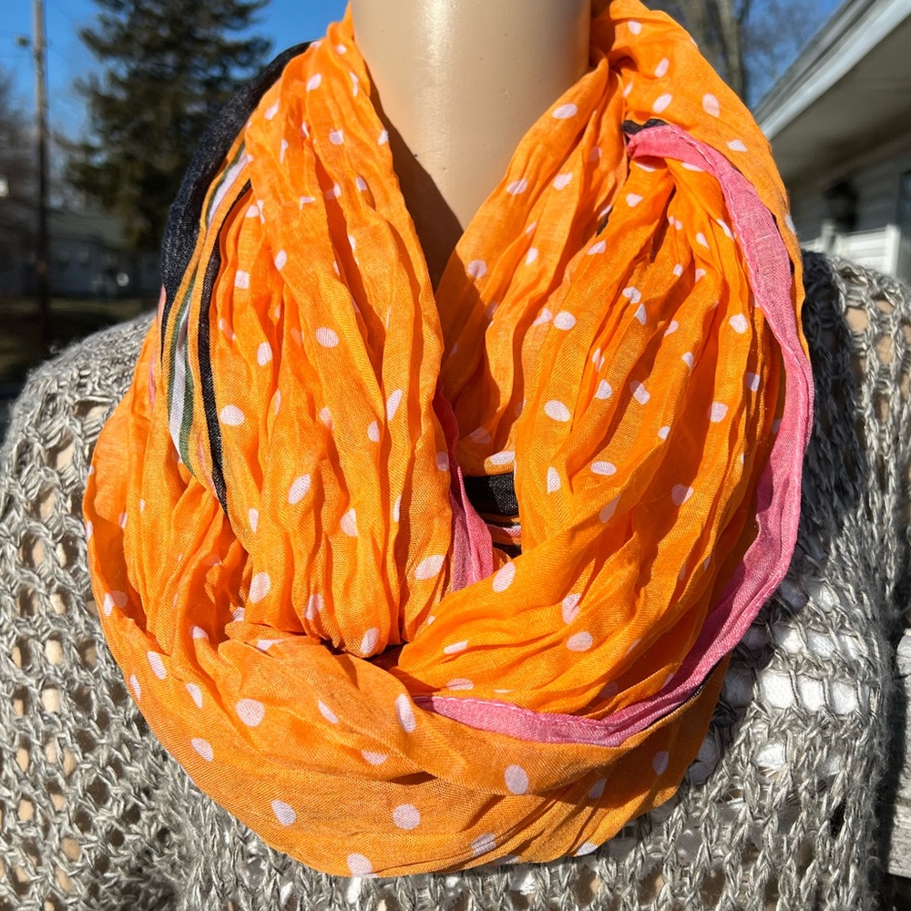 Orange Polka-Dot Striped Infinity Scarf! NEW!